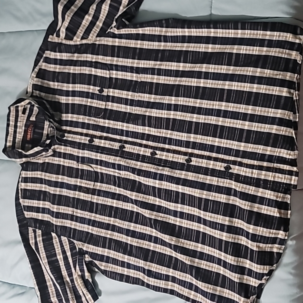 Ridgecut Toughwear Black/White/Gold Striped SS BD Shirt Men's 2XL NWOT Condition